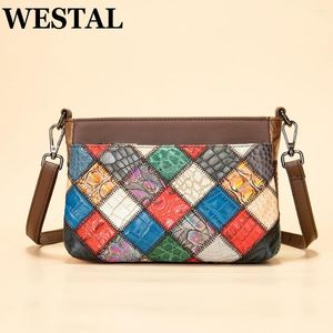 Abendtaschen Westal Echtes Leder Damen Schulter Weibliche Messenger Umhängetasche Frau Desinger Patchwork Handtaschen Geldbörse