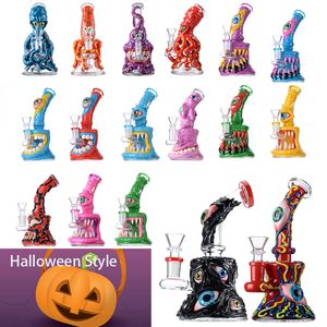Halloween Style Eyes Teetch Unique Glass Bongs Hookahs Water Pipes Showerhead Perc Percolator Octopus Oil Dab Rigs Beaker Bong 5mm Thick Mini Wax Rigs With Bowl