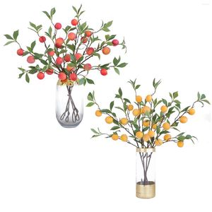 Decorative Flowers Artificial Plum Fruit Single Branch Indoor Outdoor Decoration Plastic With Green Leaves 84cm DIY Floral Bouquets Home