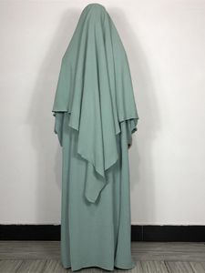 Abbigliamento etnico Eid Donne musulmane Abaya Abito lungo Khimar Set 2 pezzi Indumento di preghiera Hijab Copertura completa Abito Ramadan Caftano Jilbab Djellaba