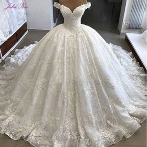 Sukienki imprezowe Julia Kui luksusie wspaniała suknia balowa ślub z ramion księżniczki z hrabiego pociągu panny młodej 230328