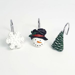 Robe Hooks 12st duschgardin Hooks Cartoon Christmas Theme Harts Waterproof Curtain Hanger Snowman Snowflake Curtain Rings for Badrum 230328