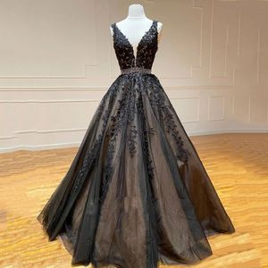 Abiti da festa Gothic Deep Vneck Black Lace Wedding 2023 Sexy Aline Abito da sposa Abiti da sposa Sposa Plus Size 230328