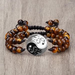 Strand Trendy Dragon Tai Chi 6mm Tiger Eye Stone Meditation Wristband Bracciali intrecciati Coppia di gioielli di preghiera abbinati