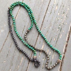 Pendant Necklaces Natural Gemstone Turquoise Hematite And Pyrite Necklace Hand Knotted Long Beaded Boho Chic Layering NecklacePendant