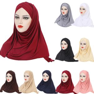 Donne musulmane One Piece Amira Cross Pull On Ready Instant Hijab Sciarpa lunga Scialle turbante islamico Ramadan Femme Copricapo Tappi avvolgenti