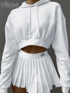 Юбки Waatfaak White Plearted Short Woman Elastic Tans Mini Сексуальная повседневная летняя вышивка Y2K Теннис Preppy 90S 230327