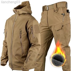 Men's Tracksuits KAMB Multi Pockets Fleece Warm Winter Autumn Tactical Jackets Suit Waterproof Cargo Pants For Army Trousers Male W0328