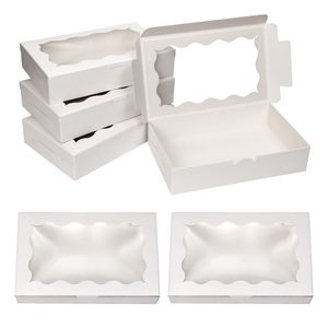 White Brown Kraft Cookie Box med Clear Window Premium Small Paper Present Box Container till dessert bakverk godisförpackning LX5513