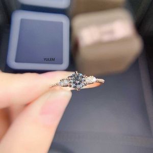 Anéis de banda cinza moissanite anel de noivado prata esterlina twining banda de casamento delicada flor laboratório diamante anel empilhável incluir caixa z0327