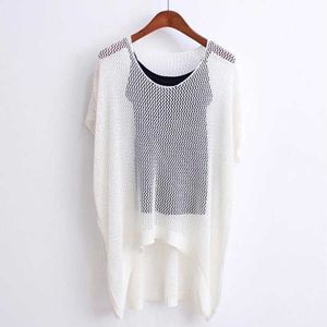 T-shirt feminina coreana suoversized 80 kg pulôver de malha esburacou camisetas de malha de morcego verão 4xl Manga curta Tops de protetor solar camiseta leve P230328
