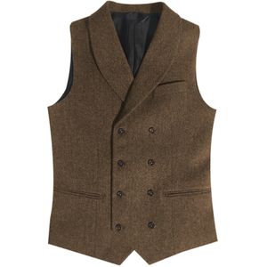 Men's Suits Blazers Men's Suit Vest Brown Herringbone Tweed Double Breasted Steampunk Clothing Male Gentleman Business Waistcoat for Wedding Vest 230328