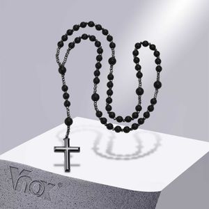 Pendant Necklaces Vnox Black Rosary Cross Necklaces for Men Women Power Balance Hematite Necklace Church Prayer Jewelry P230327