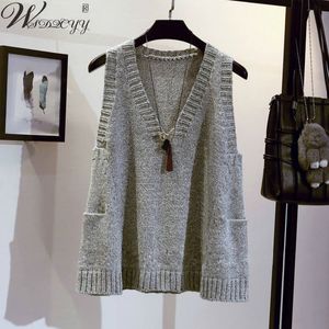 Women's Vests Oversized Sweater Vest Women Big Pocket Casual Knitted Waistcoat All-Match Vintage Vest Large Size 5xl Casual Harajuku Pullover 230328