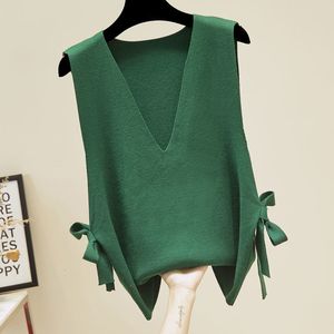 Damenwesten Gestrickte Weste für Frauen Herbst ärmellos geteilter V-Ausschnitt Schnürung lose koreanische Mode Pullover Pullover Weste Frühling 230328