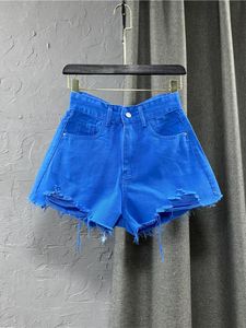 Women's Shorts Women's Denim Shorts High Waist Casual Solid Zipper Fly Fashion Shorts Loose Sexy Green A-shaped Pants Summer 230328