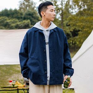 Jackets masculinos Primavera e verão japonês Retro Solid Color Fock Jacket Slim Men Mulheres podem usar uma maré casual de lapela de peito único