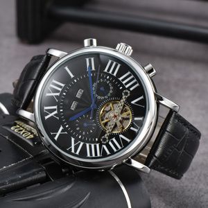 AAA TOPS Luxury Leather Mechanical Men's rostfritt stål Automatisk klocka sportmens självvind klockor Tourbillon manliga armbandsur