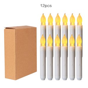 Flameless LED Taper Candles Light Party Decoration Battery Operated Warm Yellow Flickering Flame Handheld Candle Plastic White 12pcs/box