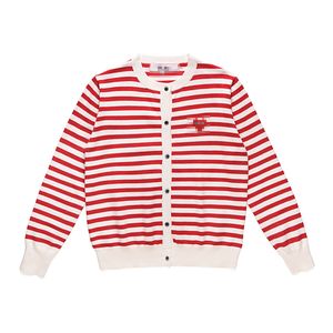 Designer Men's Sweaters CDG Com Des Garcons Play Button Wool Striped Women's Sweater Crew Neck Cardigan Red Heart Red White Size M