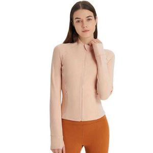 Lu-211 Mulheres Tops Roupa de Yoga Zipper Pocket Motorcycle Jacket Nude sentindo um casaco esportivo de fitness curto