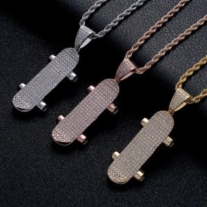 Hänge halsband Hip Hop Rock Micro Pave Cz Stone Bling isade ut skateboardhängen Halsband för män Rapper smycken släpp Rose Goldpendant