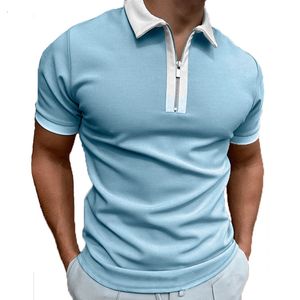 Mens Polos Summer European och American Short Sleeve Slim Fit Tshirt Zip Lapel Pullover Polo Shirt Asiatisk storlek 230328
