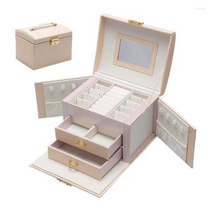 Ювелирные мешочки коробка с серьгами с серьгами с большими емкостями с зеркальными часами инкрустации розовый