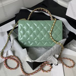 12Aまったく新しいミラー品質のデザイナーハンドルチェーンバッグLUXURYS WOMENS HANTBAGSミニリアルレザーブラックキルティング財布クロスボディショルダーチェーンストラップバッグ