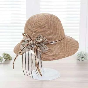 Wide Brim Hats Spring Summer Breathable Sun Fashion Outdoor Cool Flower Big Eaves Folding Ribbon Sunshade Tourism Beach Fisherman Straw HatW