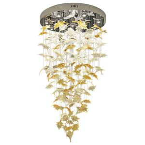 Lampadario in cristallo di design d'arte Lampadario per hall di grandi dimensioni Decorazione di foglie d'acero per l'illuminazione del soggiorno a led della villa