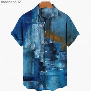 Мужские повседневные рубашки 2022 3D масляная картина Рубашка с коротким рукавом мужская негабаритная уличная одежда Harajuku Hawaiian Beach Men Men W0328