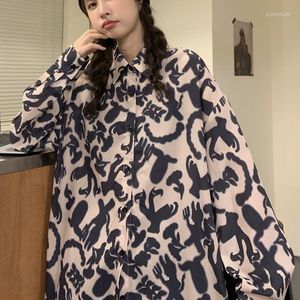 Женские блузки Harajuku Bf Street Lose Dlish Rush Рубашка Женщина Fun Print Chic Unisex Внешний верхний топ негабаритный блуз