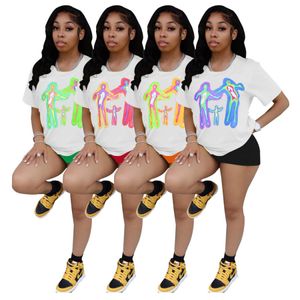 Wholesale Women short Tracksuits Two 2 Pieces Sets White Print T-shirt with Elasticity Shorts Summer Outfits Casual Short Tracksuits designer 9594