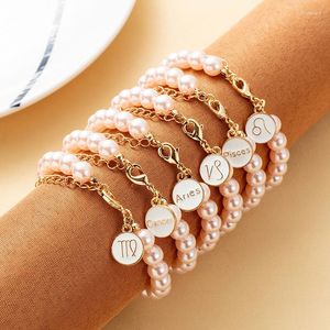 Strand Twelve Constellations Pink Natural Pearl Fashion Women'S Bracelet High-End Accessories Cold Style Jewelry Wholesale