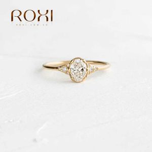 Pierścienie zespołowe Roxi eleganckie owalne szlachetne pierścionki dla kobiet dziewczęta obrączka ślubna 925 Srebrny palcem pierścionki zaręczynowe biżuteria Anillo Z0327
