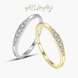 Anelli a fascia Ailmay 100 925 Sterling Silver Classic Simple AAAAA Level Dazzling Zirconia Finger Rings For Women Wedding Statement Jewelry Z0327