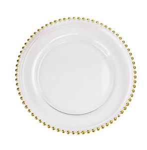 32 cm runde Perle plattiertes Geschirr Teller Glas transparent Western Food Polsterplatte Hochzeit Tischdekoration Küchenhelfer q6
