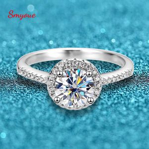 Zespół pierścionki Smyoue GRA Moissanite pierścionki zaręczynowe kobiety S925 Sterling Silver 3ct okrągły Brilliant Halo ślubne diamentowe pierścionki Fine Jewelry Z0327