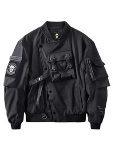 Herrenjacken God of Death Bomberjacke Brusttasche Techwear Männer Punk Hip Hop Taktische Streetwear Schwarz Varsity Übergroße MA1 Mäntel 230328