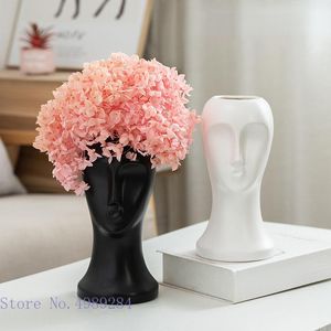Vasi Vaso in ceramica Testa umana astratta Artigianato Disposizione dei fiori del corpo Ornamenti per il viso in bianco e nero