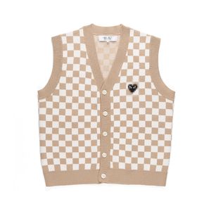 Tasarımcı Erkek Sweaters Play Com Des Garcons CDG V Boyun Hardigan Siyah Kalp Khaki Beyaz Kontrollü Yün Boyutu XL