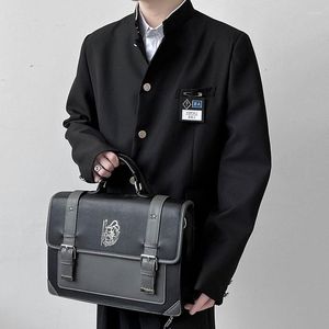 Herrenanzüge 2023 Japan-Stil Schuluniform Jacke Stehkragen Männer Tunika Anzug DK Kostüm Herren Schwarzer Mantel mit Namensschild Hohe Version