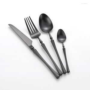 Dinnerware Sets 24pcs/lot Korean Vintage Tableware Cutlery Set 18/8 Stainless Steel Black Dinner Knifes Forks S Poons Matte