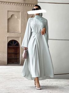 Ubranie etniczne Sprężyna muzułmańska sukienka Abaya Zestawy Kobiety 3 sztuki Nida Freading A-line Maxi Kimono Jubah Robe Abayas Vestidos Islamski odzież 230328