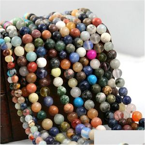 Stone 8Mm High Quality 4Mm 6Mm Random Mixed Color Nature Loose Semiprecious Round Spacer Beads For Diy Fashion Necklace Jew Dh94U