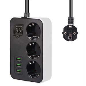 Sockets 2 Round Pin EU Plug Electronic Digital Timer Switch Plug 3 USB RUS Timer Socket 3 Outlet 24 Hour Programmable Timing 18M Cable Z0327