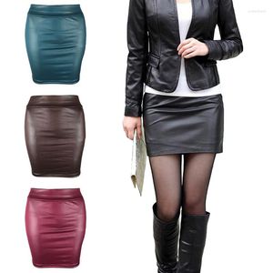 Skirts Women Bodycon Hip Short Skirt High Waist Solid Color PU Leather Dress Fashion Office Pencil Mini