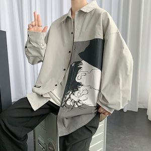 Men s casual skjortor trycker långärmad last harajuku svart koreansk stil män vintage kläder streetwear s 5xl 230327