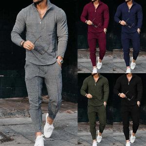 Tute da uomo Primavera e autunno Tuta da uomo Polo manica lunga Tuta sportiva Pantaloni Moda Casual Mezza cerniera Collare alla coreana Tuta W0328